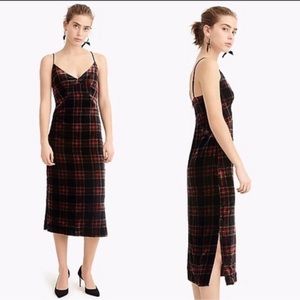 J CREW Tartan Plaid Velvet Midi Slit Slip Dress